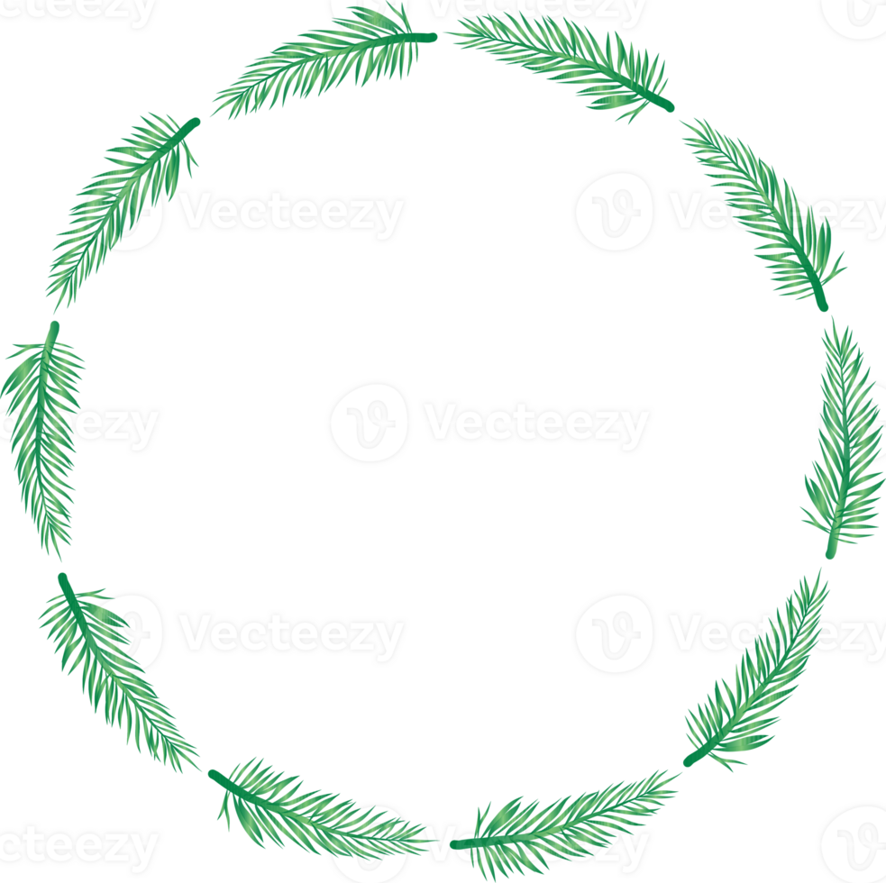 Green leaf wreath illustration on transparent background. png