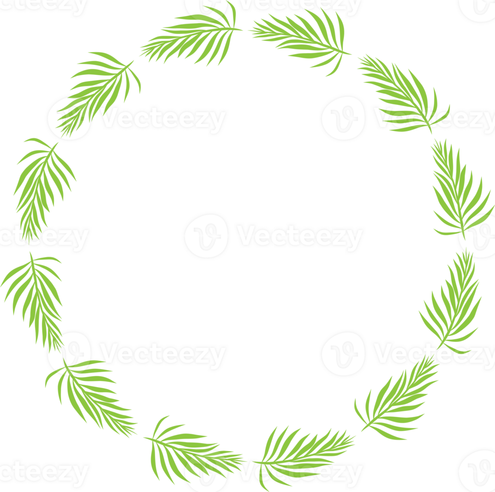 Green leaf wreath illustration on transparent background. png