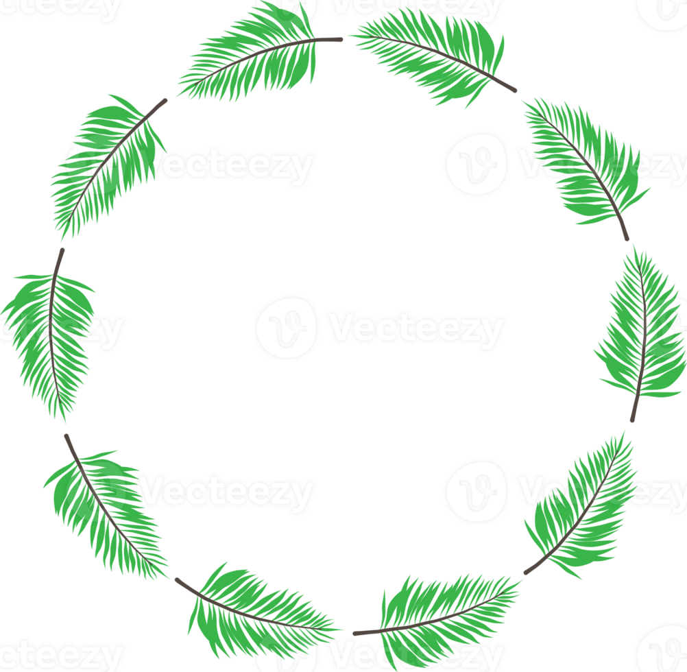 Green leaf wreath illustration on transparent background. png