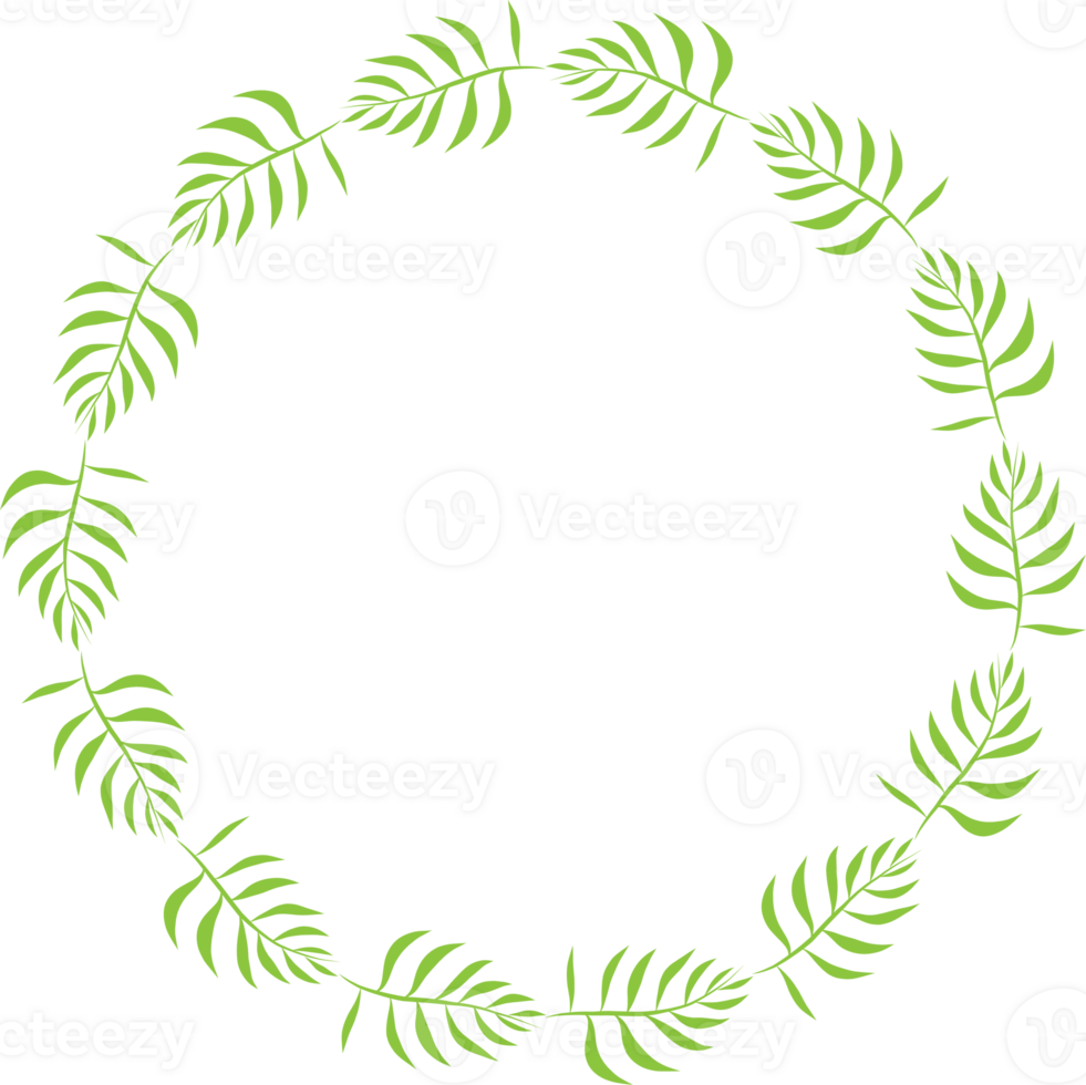 Green leaf wreath illustration on transparent background. png