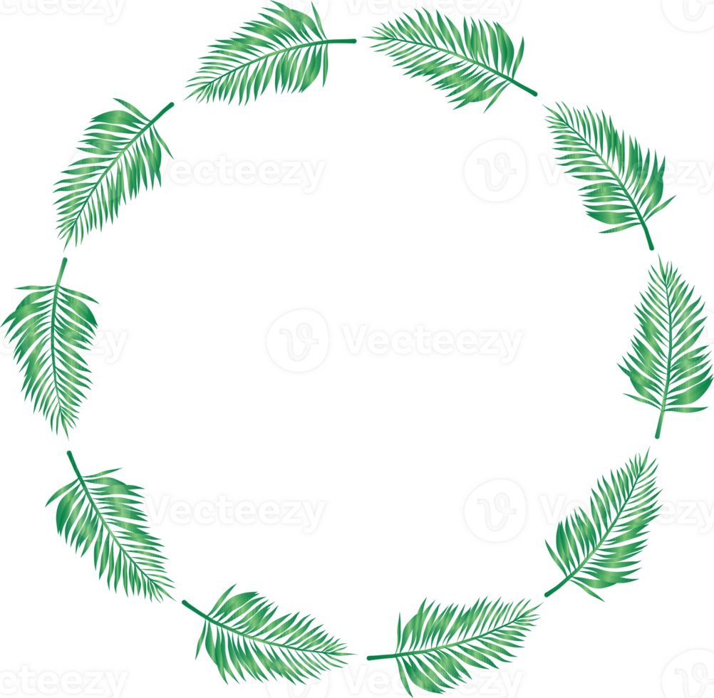 Green leaf wreath illustration on transparent background. png