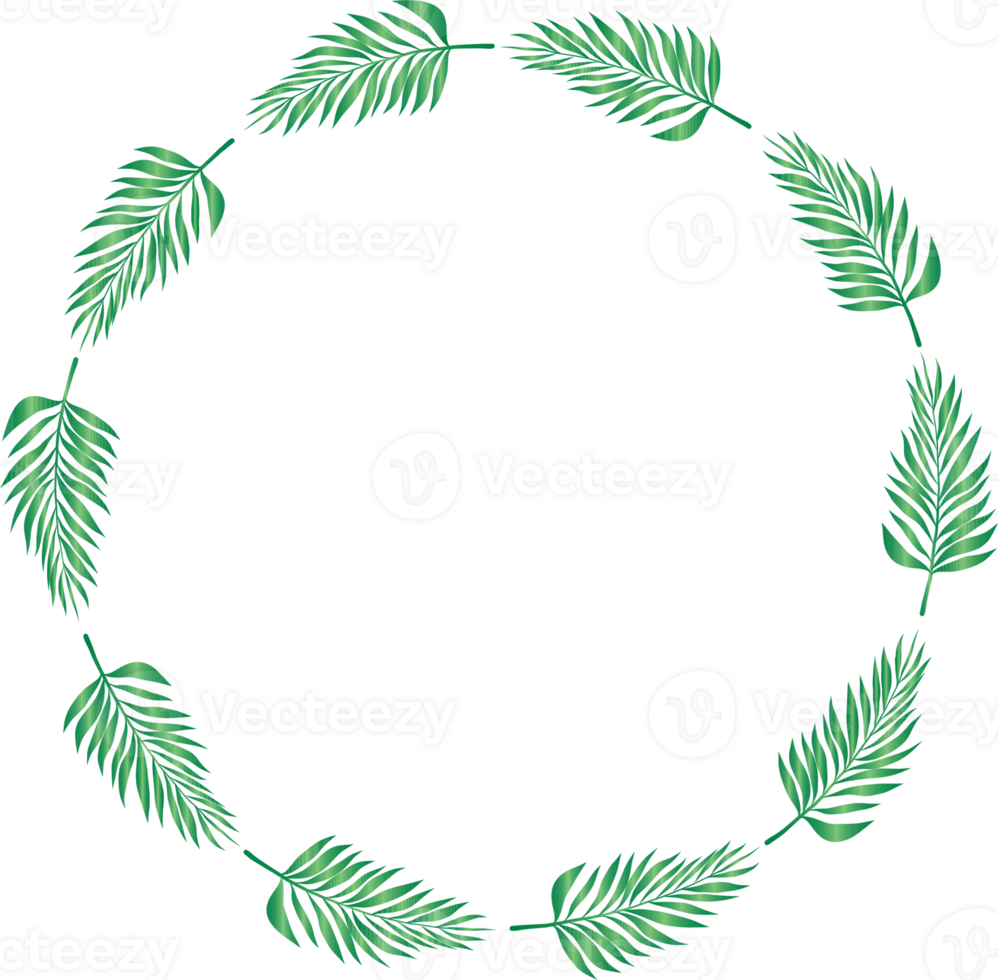 Green leaf wreath illustration on transparent background. png