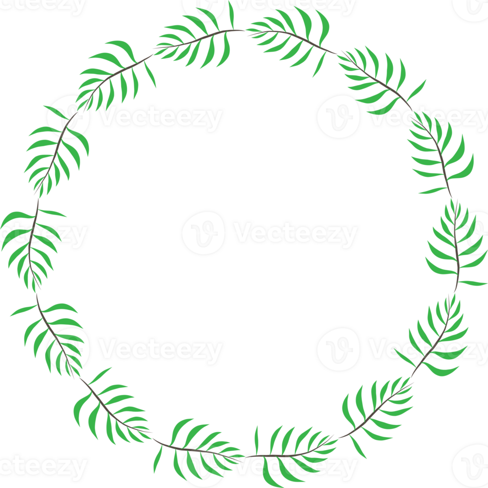 Green leaf wreath illustration on transparent background. png