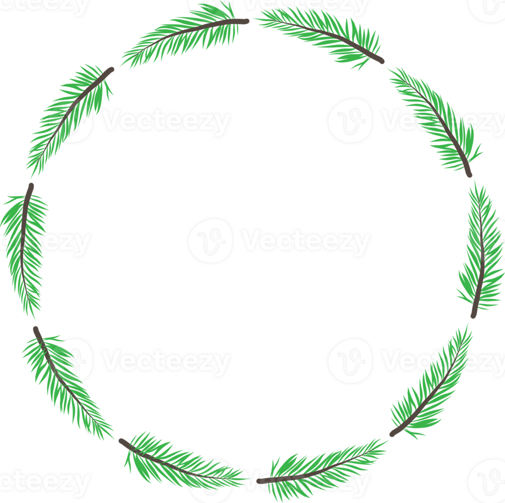 Green leaf wreath illustration on transparent background. png