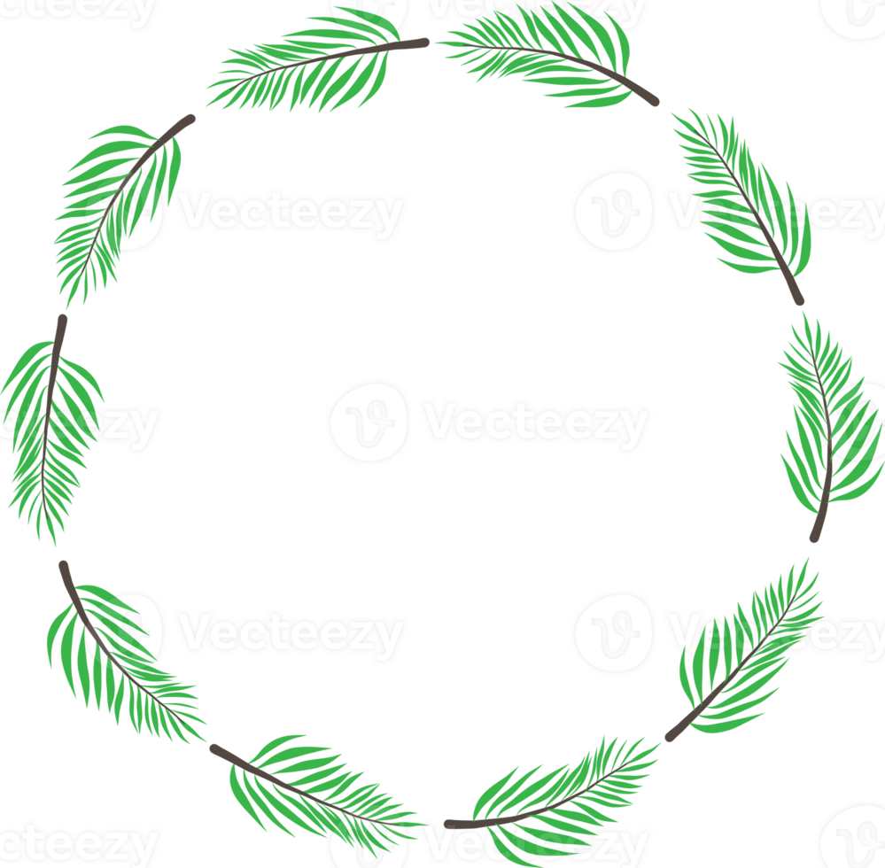 Green leaf wreath illustration on transparent background. png