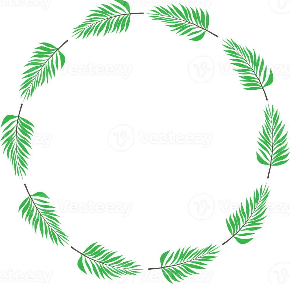 Green leaf wreath illustration on transparent background. png