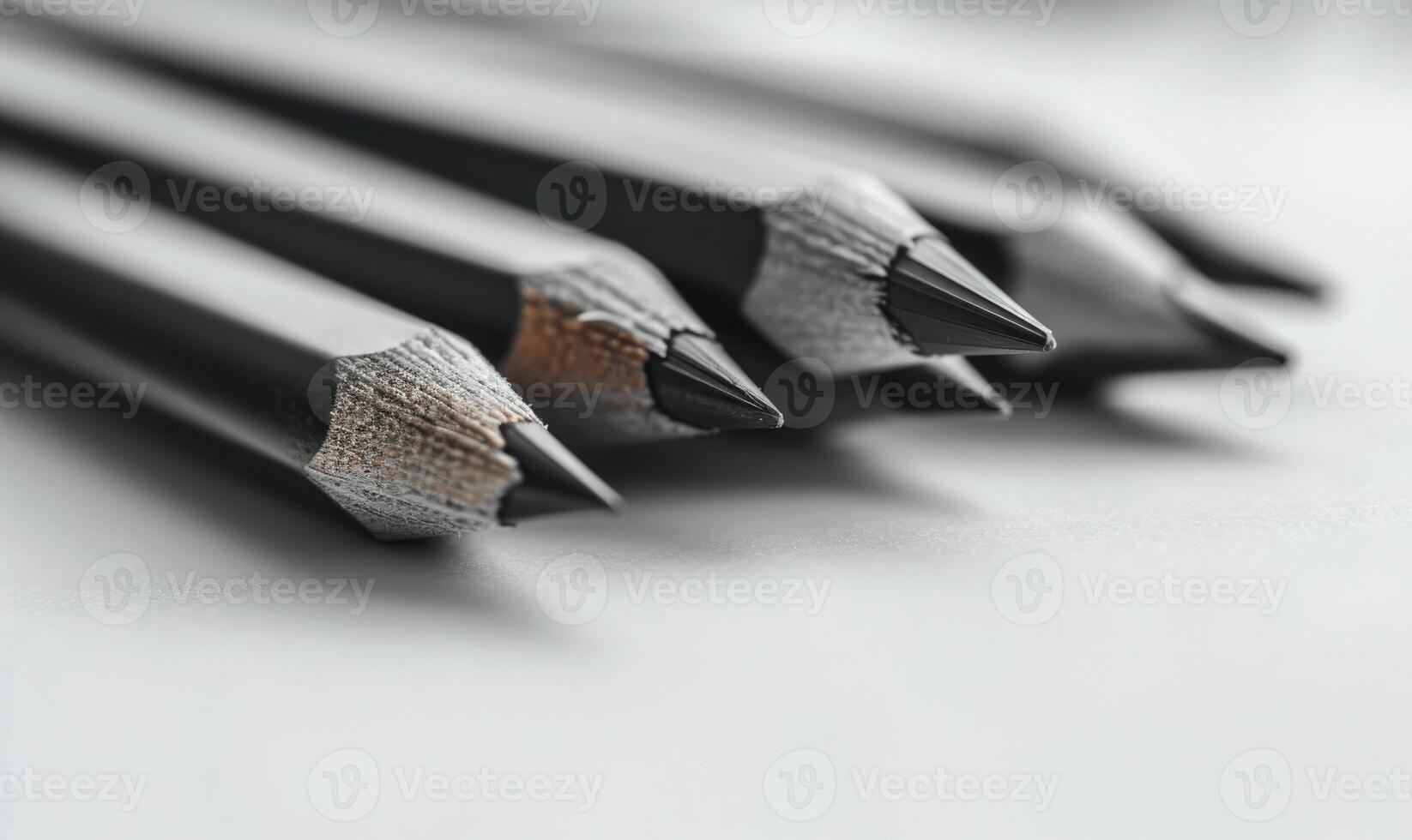 A close-up of graphite pencils neatly arranged on a pristine white drafting table photo