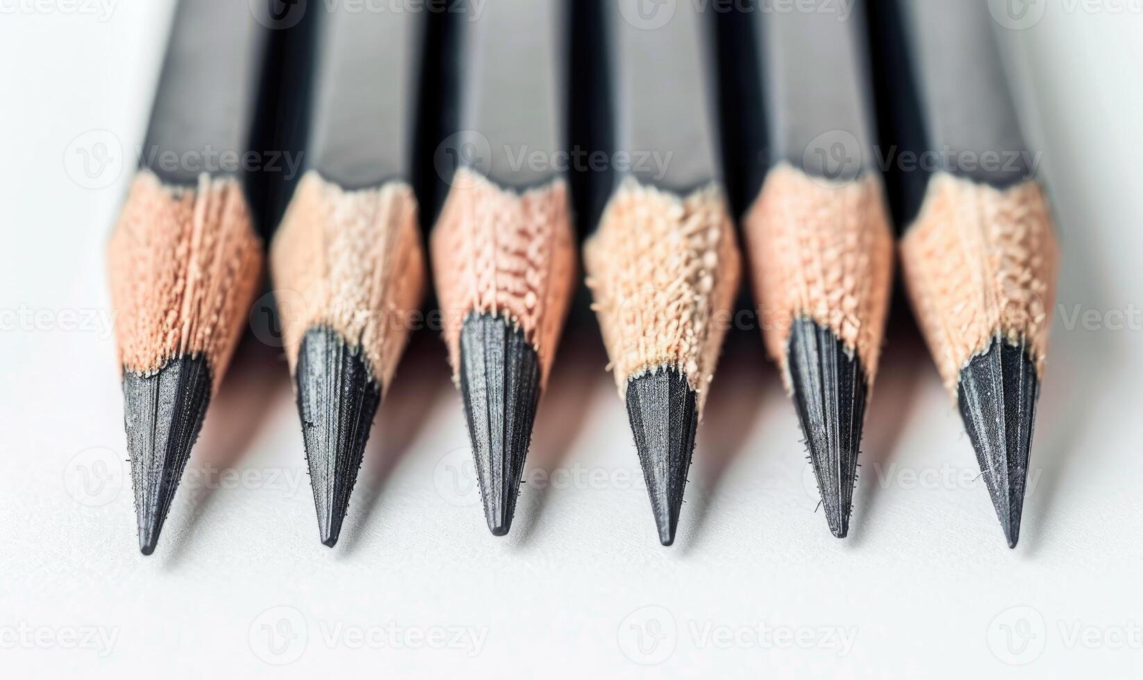 A close-up of graphite pencils neatly arranged on a pristine white drafting table photo