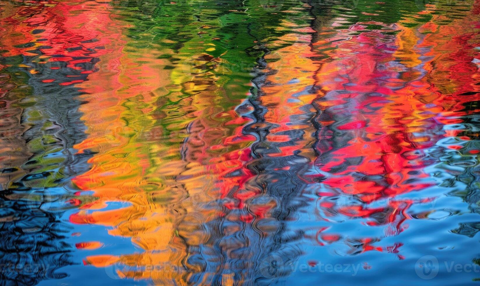 The vibrant colors of autumn reflected in the crystal-clear waters of the lake photo