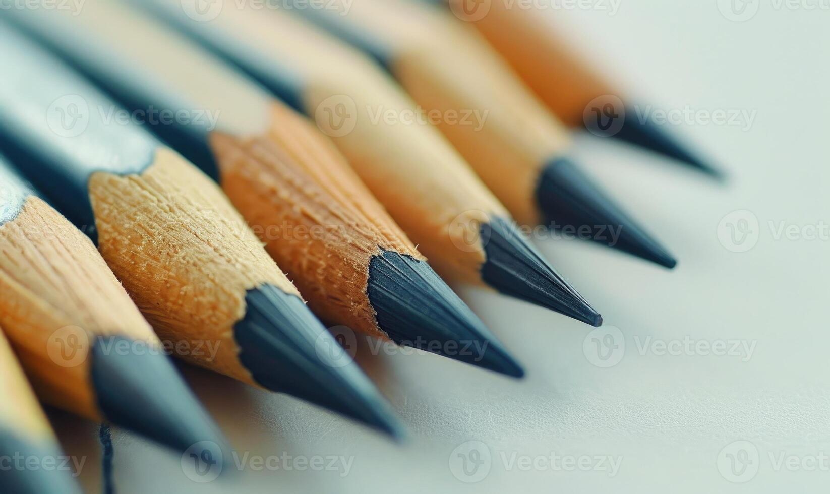 A close-up of graphite pencils neatly arranged on a pristine white drafting table photo