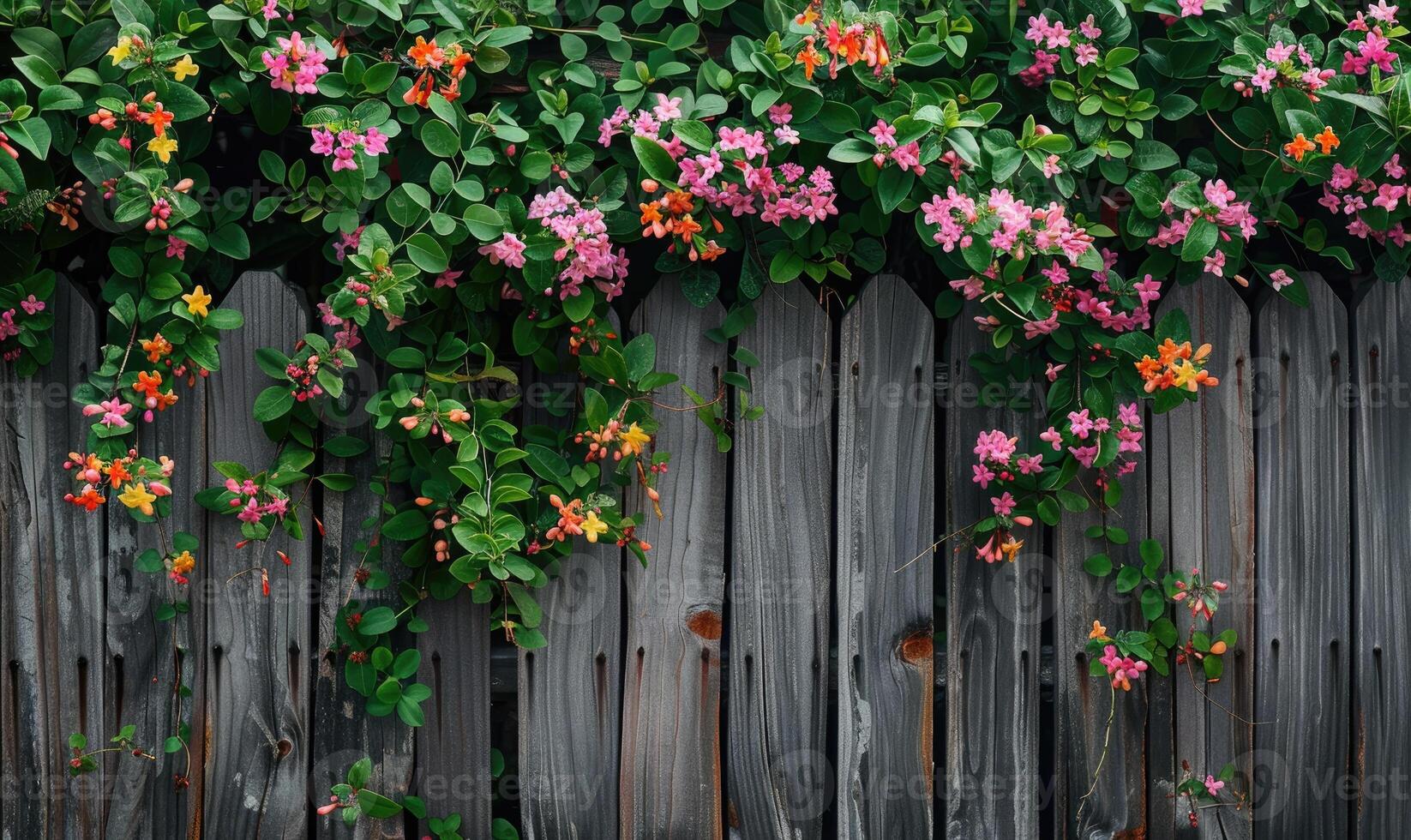 Wooden fence with honeysuckle photo