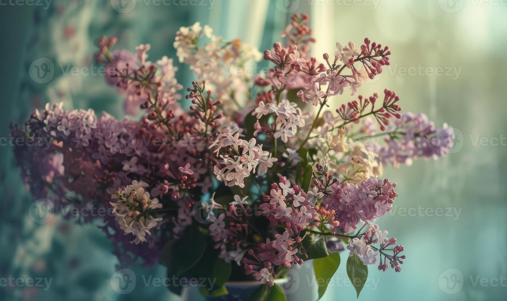 A bouquet of lilacs on the windowsill, closeup view photo