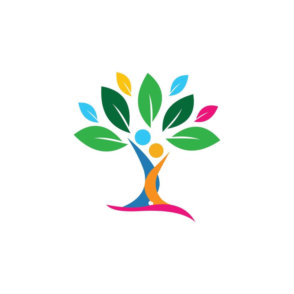 plant logo design with person support. vector