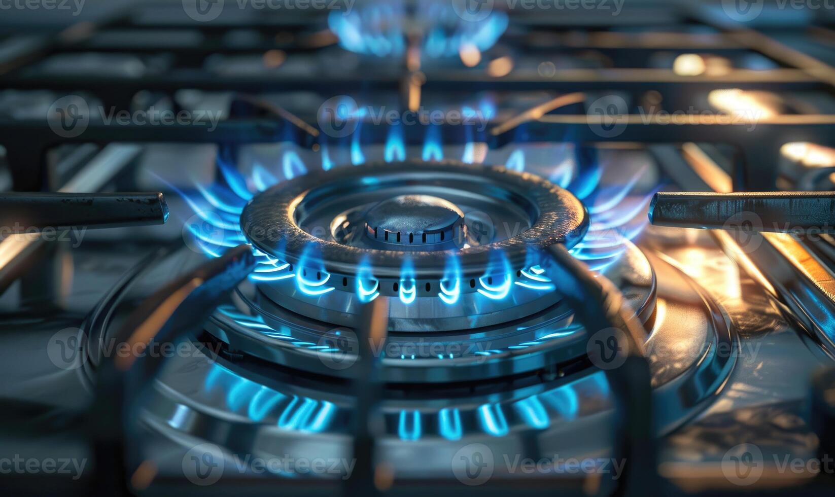 Closeup view of a gas hob flame photo