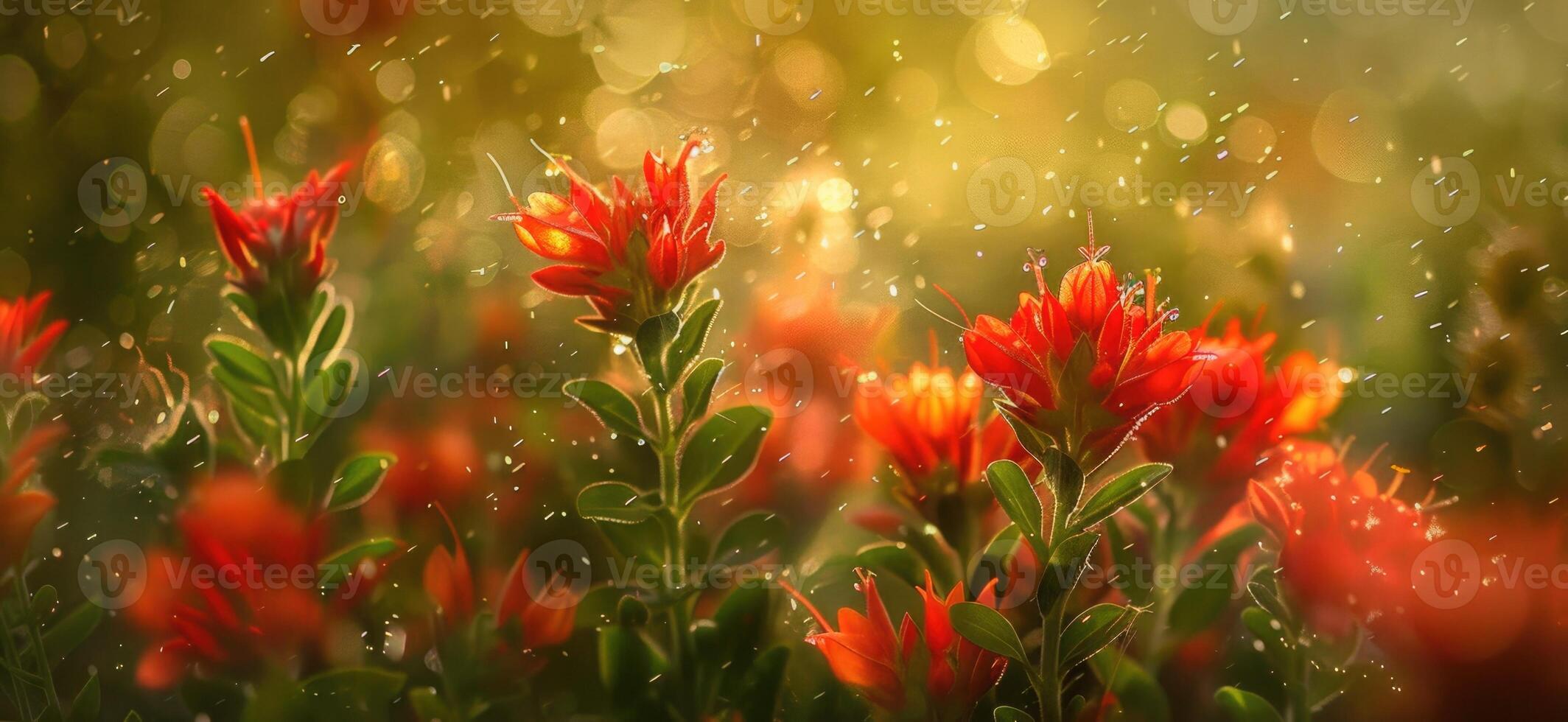 Indian Paintbrush under the rain closeup photo