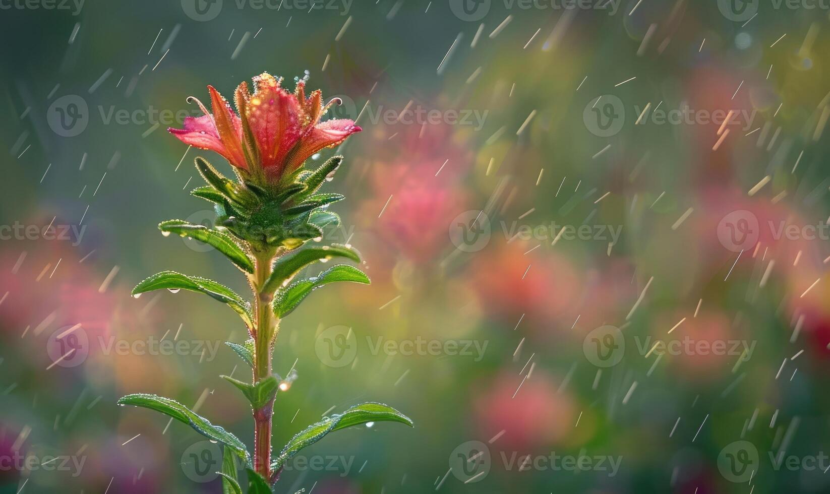Indian Paintbrush under the rain closeup photo