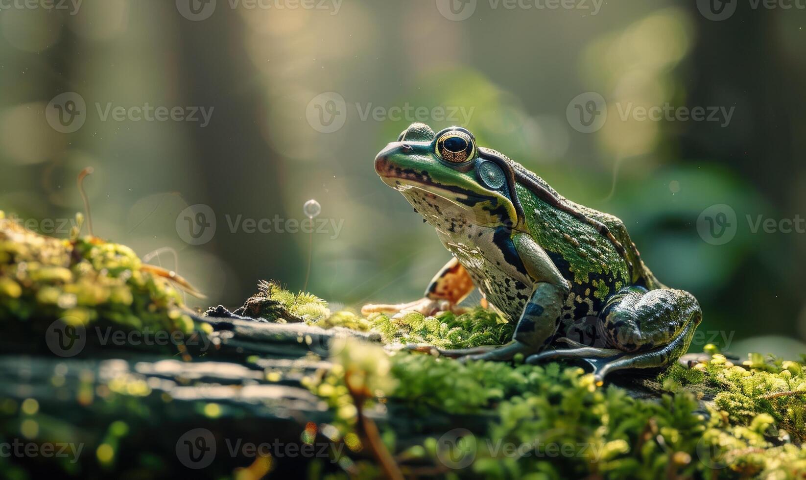 Closeup view of frog in the grass photo