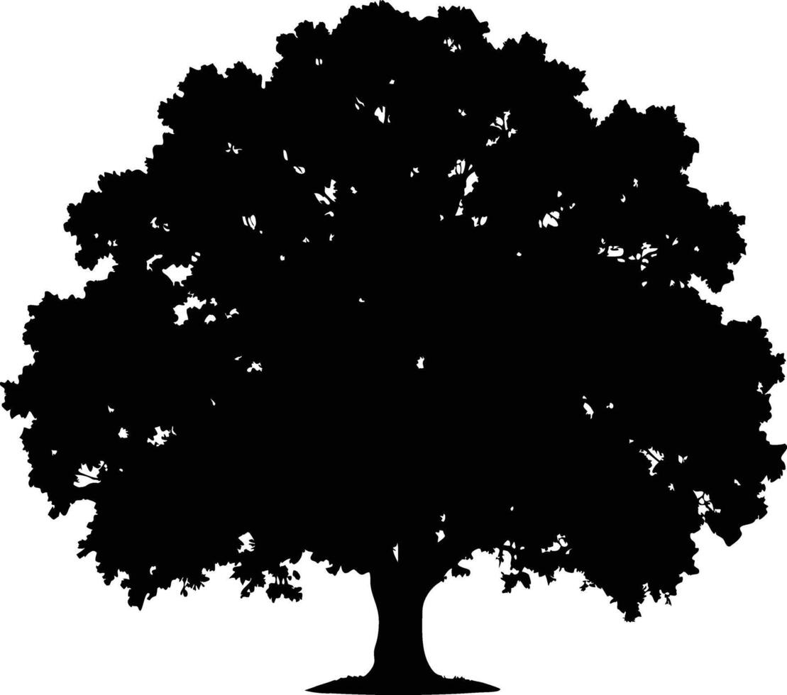 Single big Oak tree with leaves silhouette nature environment concept isolated on white background vector