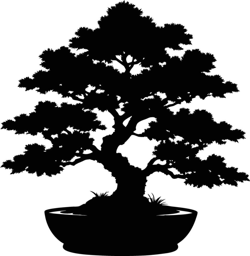 Bonsai tree silhouette illustration vector