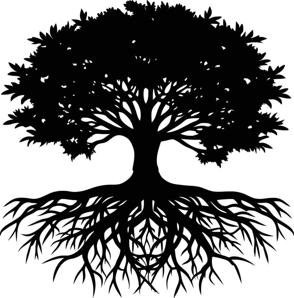 Tree roots silhouette black illustration vector