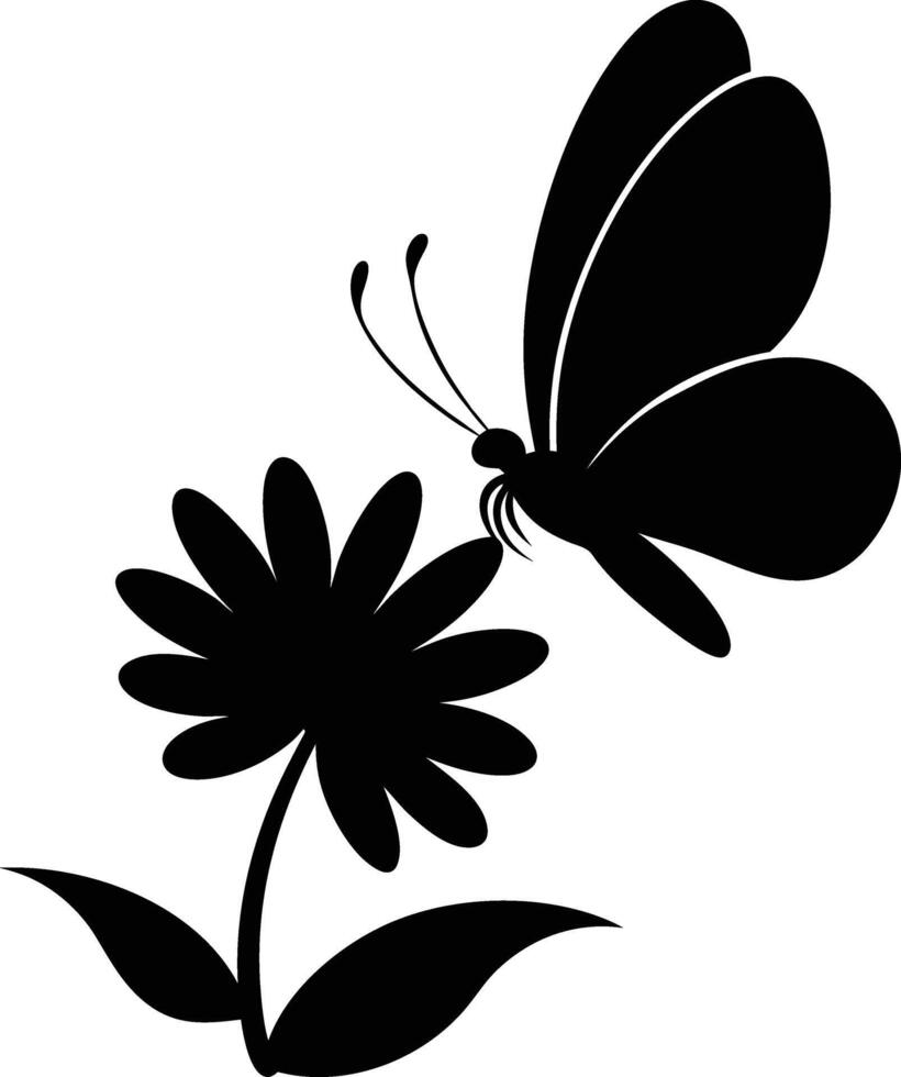 A silhouette of a butterfly gently landing on a flower, highlighting its delicate nature vector