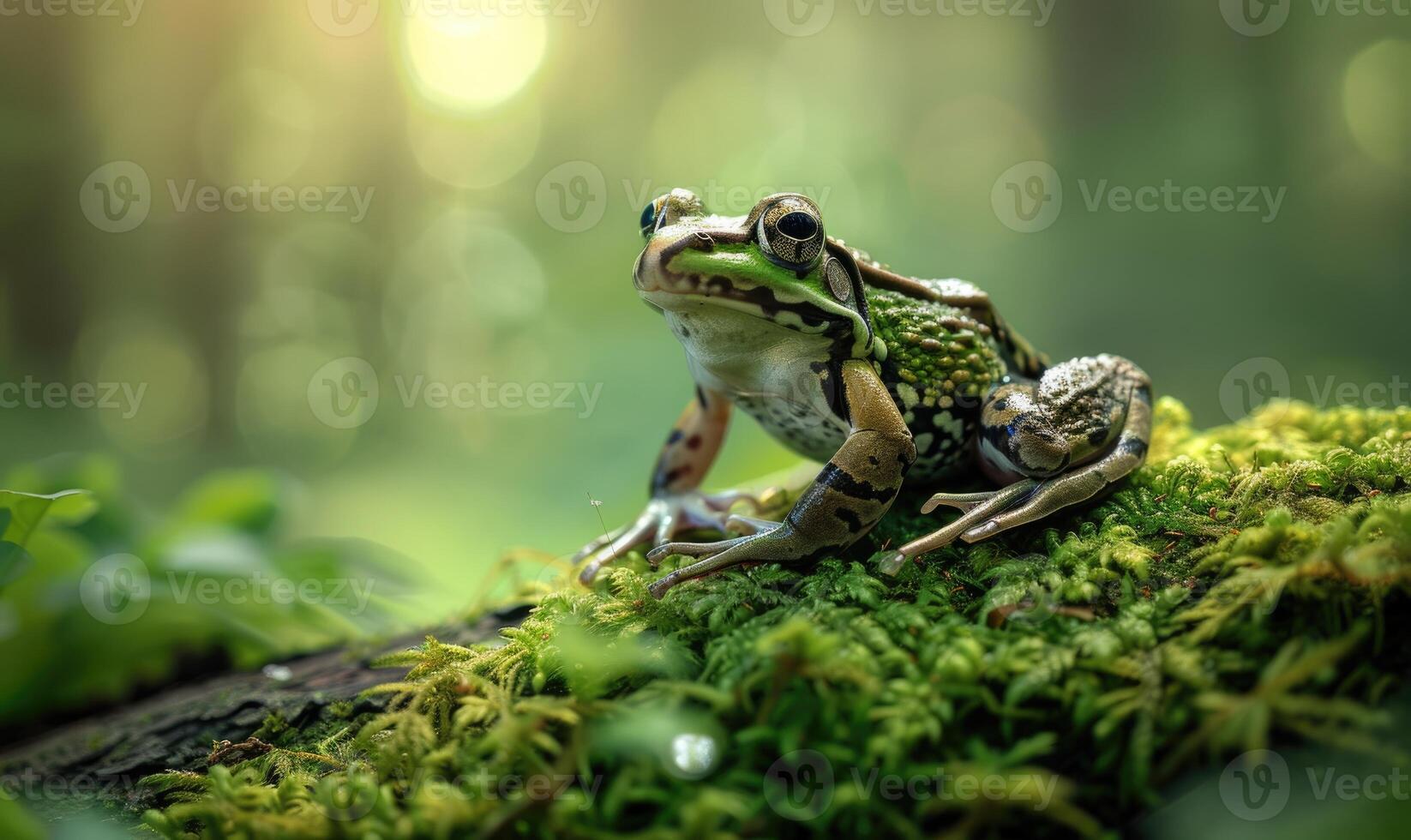 Closeup view of frog in the grass photo