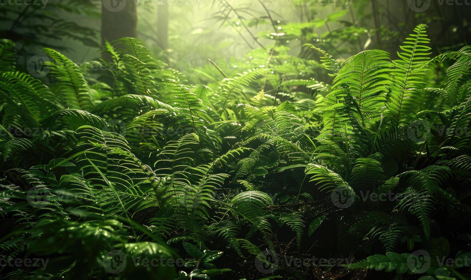 Closeup view of a bush in green spring forest photo