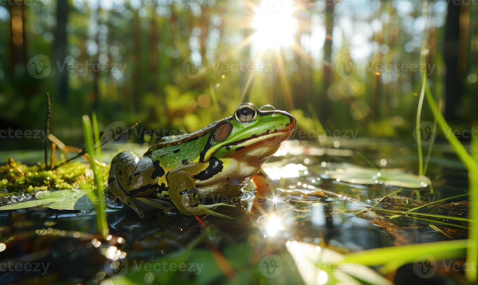 Closeup view of frog in the grass photo