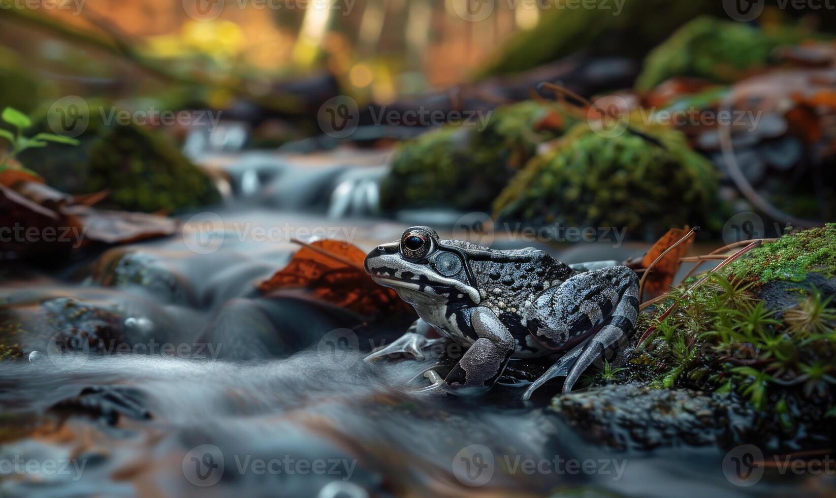 Rana arvalis beside a babbling brook photo