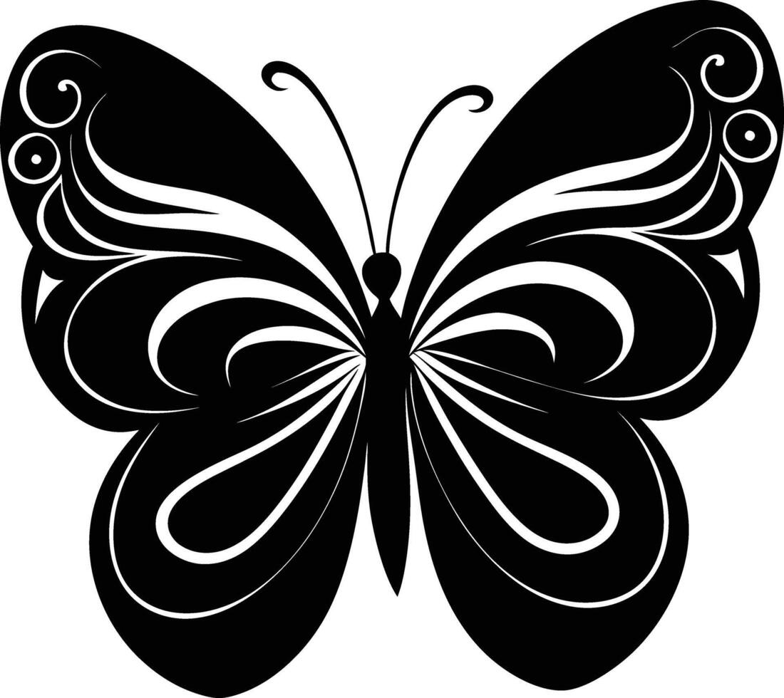 A stylized black silhouette of a butterfly with artistic flowing lines vector