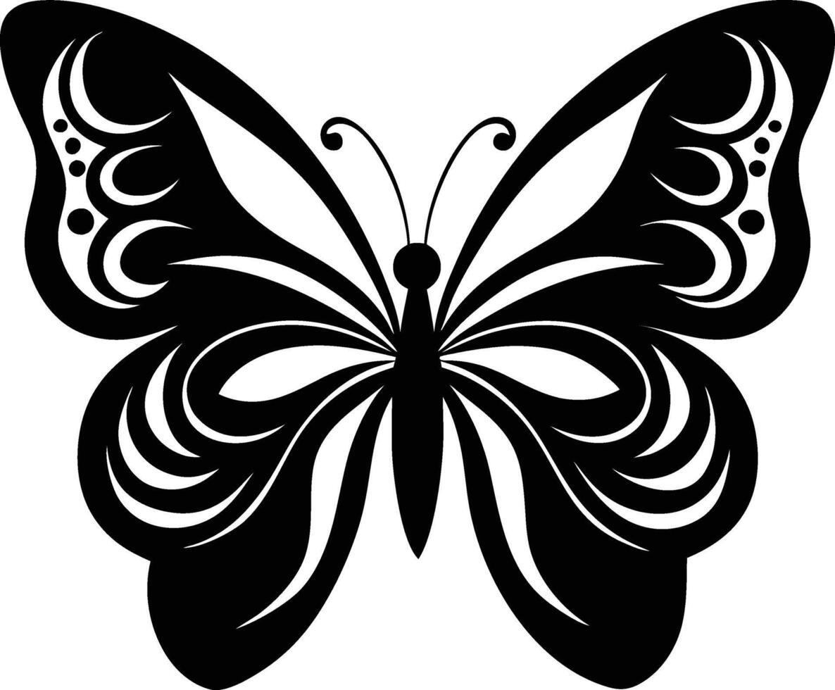 A stylized black silhouette of a butterfly with artistic flowing lines vector