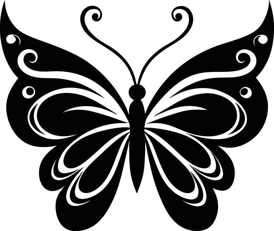 A stylized black silhouette of a butterfly with artistic flowing lines vector
