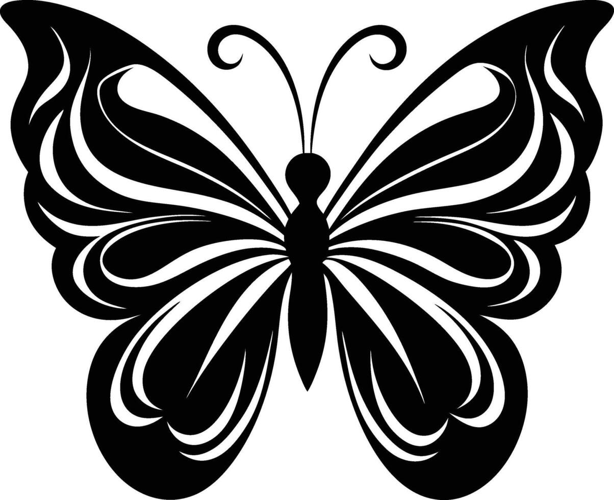 A stylized black silhouette of a butterfly with artistic flowing lines vector