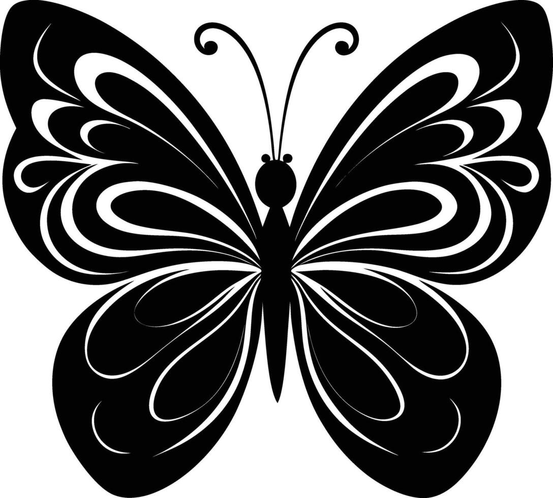 A stylized black silhouette of a butterfly with artistic flowing lines vector