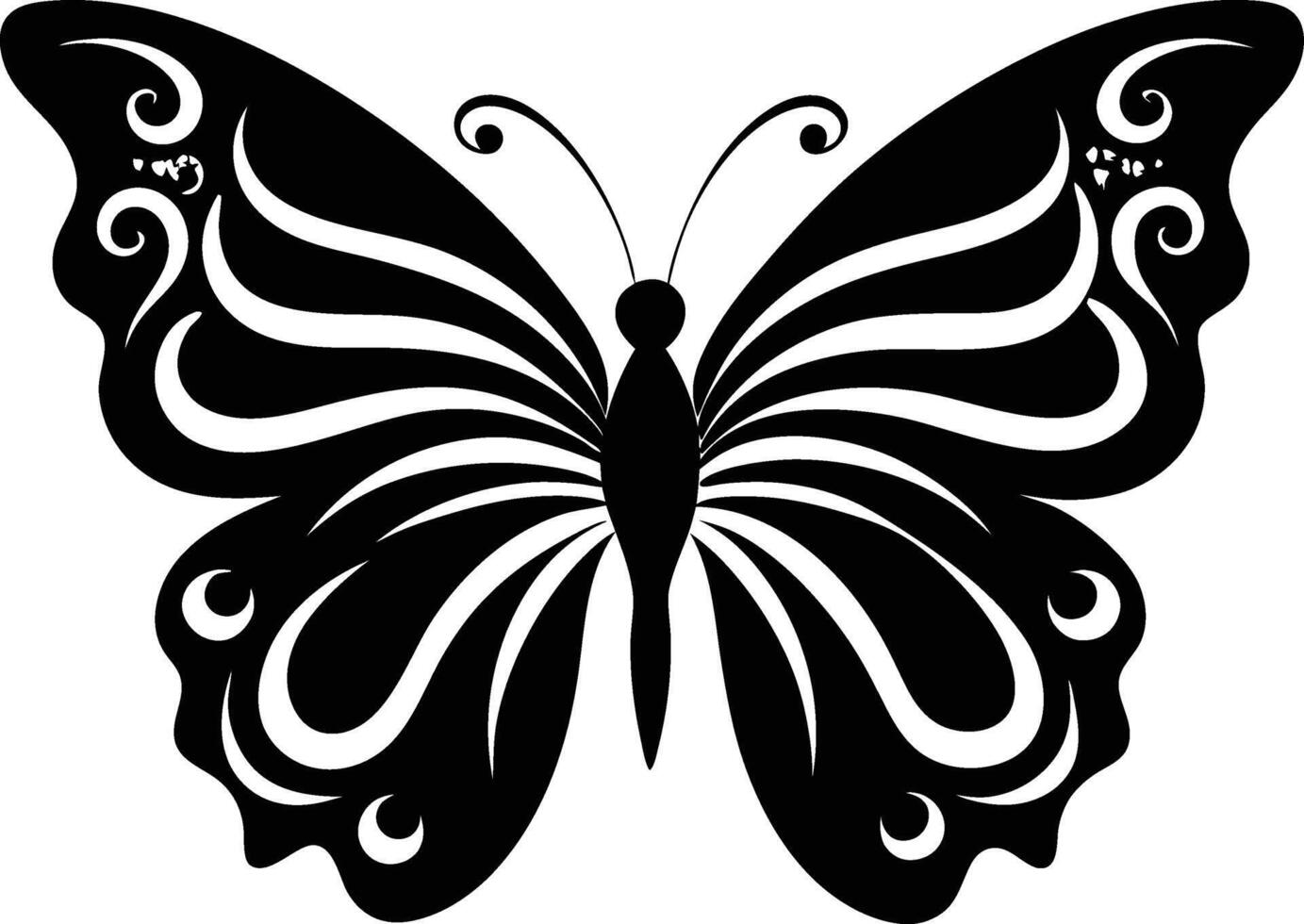 A stylized black silhouette of a butterfly with artistic flowing lines vector