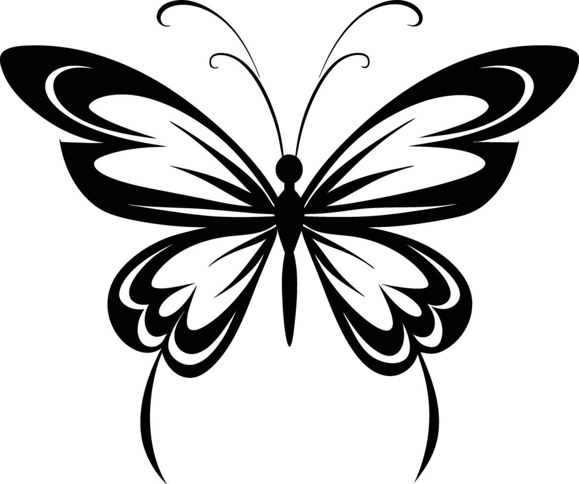 A stylized black silhouette of a butterfly with artistic flowing lines vector