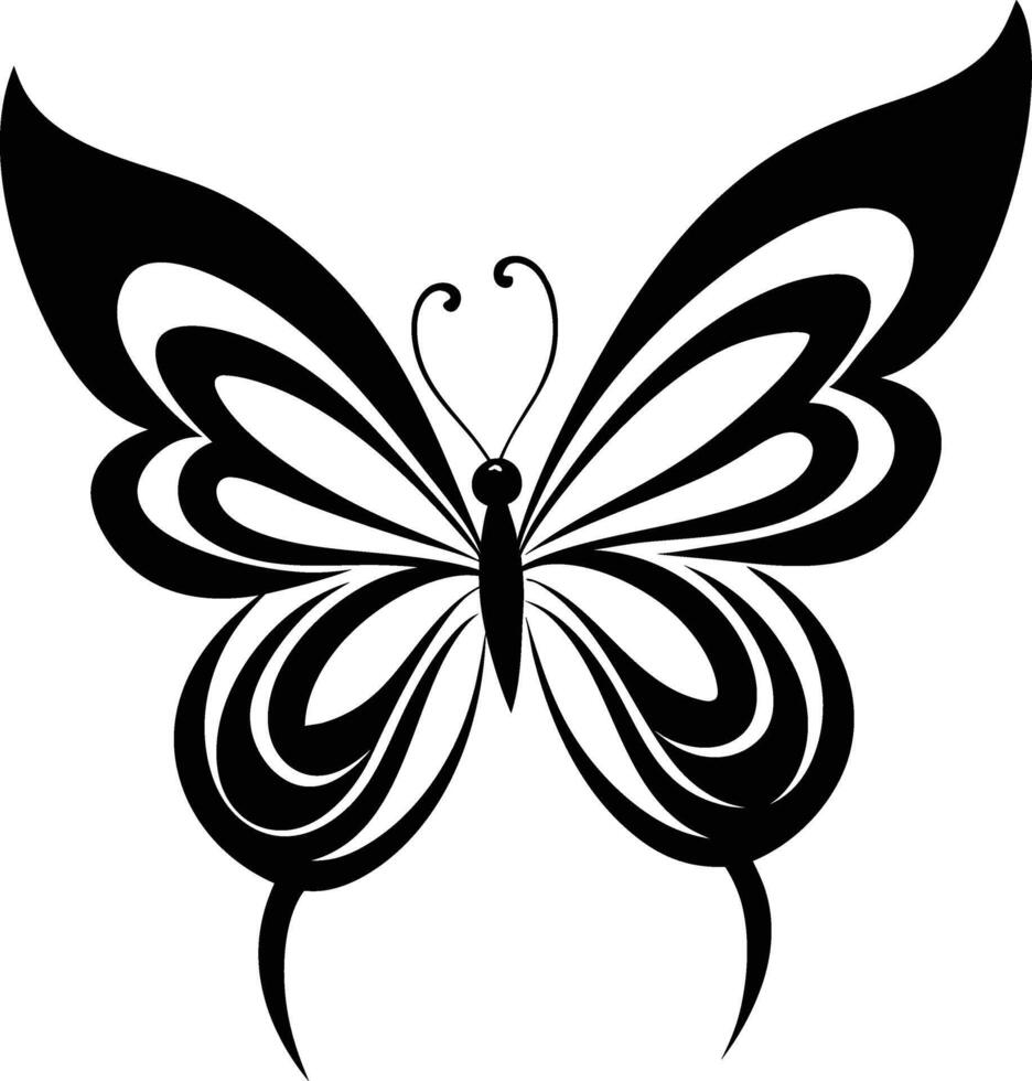 A stylized black silhouette of a butterfly with artistic flowing lines vector