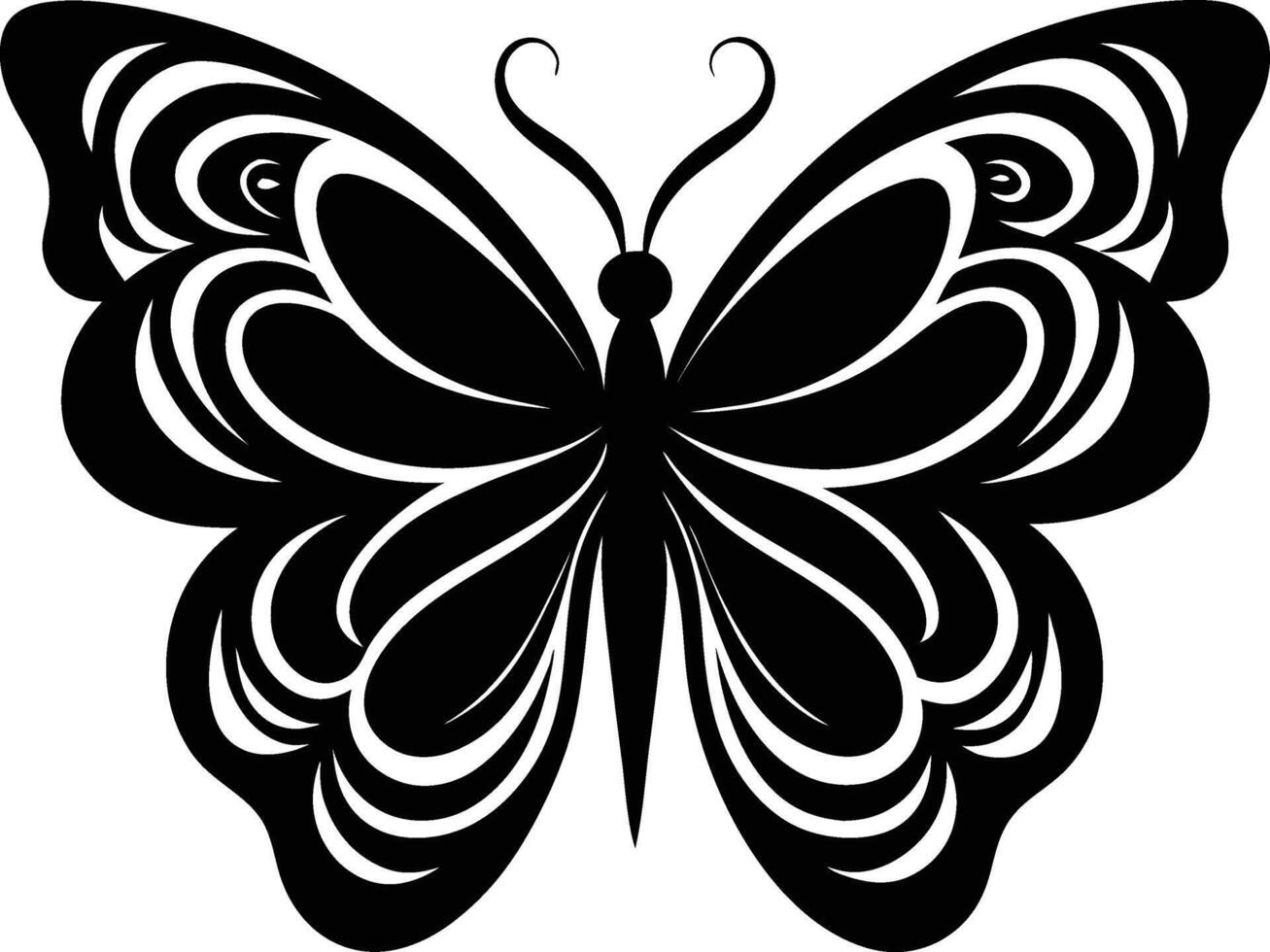 A stylized black silhouette of a butterfly with artistic flowing lines vector