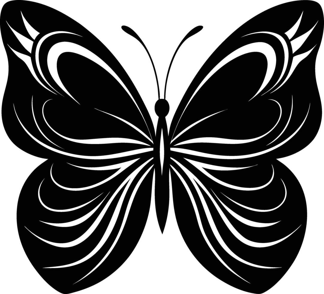 A stylized black silhouette of a butterfly with artistic flowing lines vector