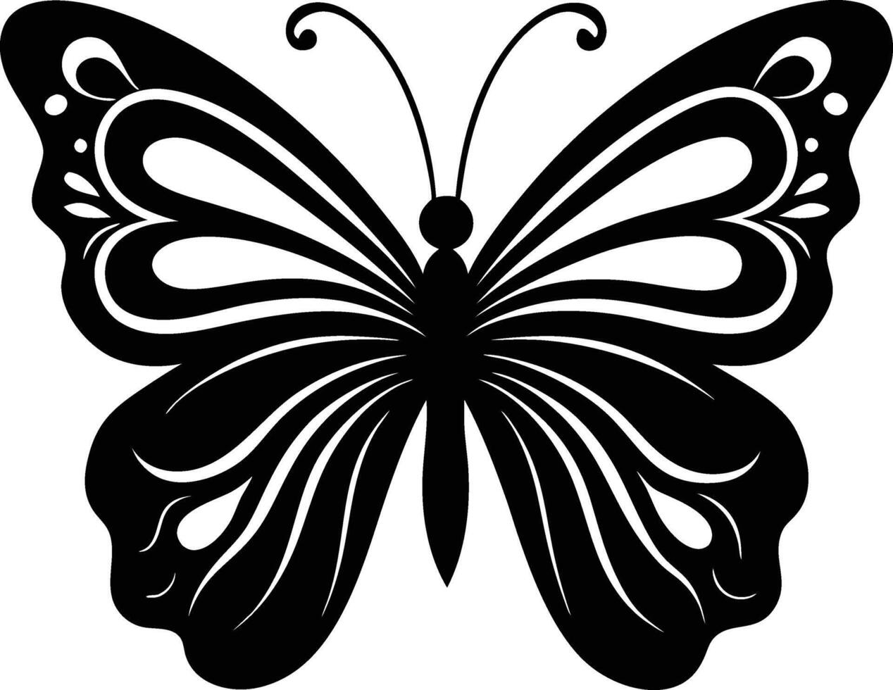 A stylized black silhouette of a butterfly with artistic flowing lines vector