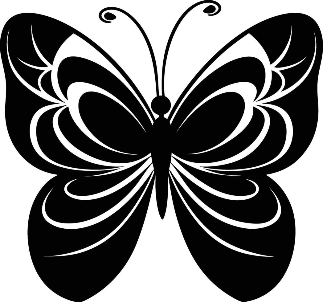 A stylized black silhouette of a butterfly with artistic flowing lines vector