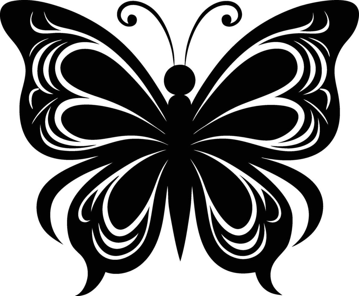 A stylized black silhouette of a butterfly with artistic flowing lines vector