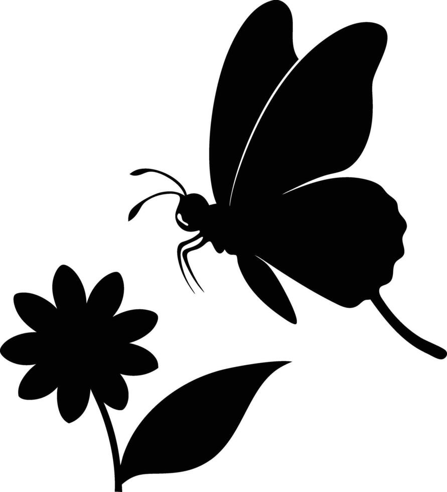 A silhouette of a butterfly gently landing on a flower, highlighting its delicate nature vector