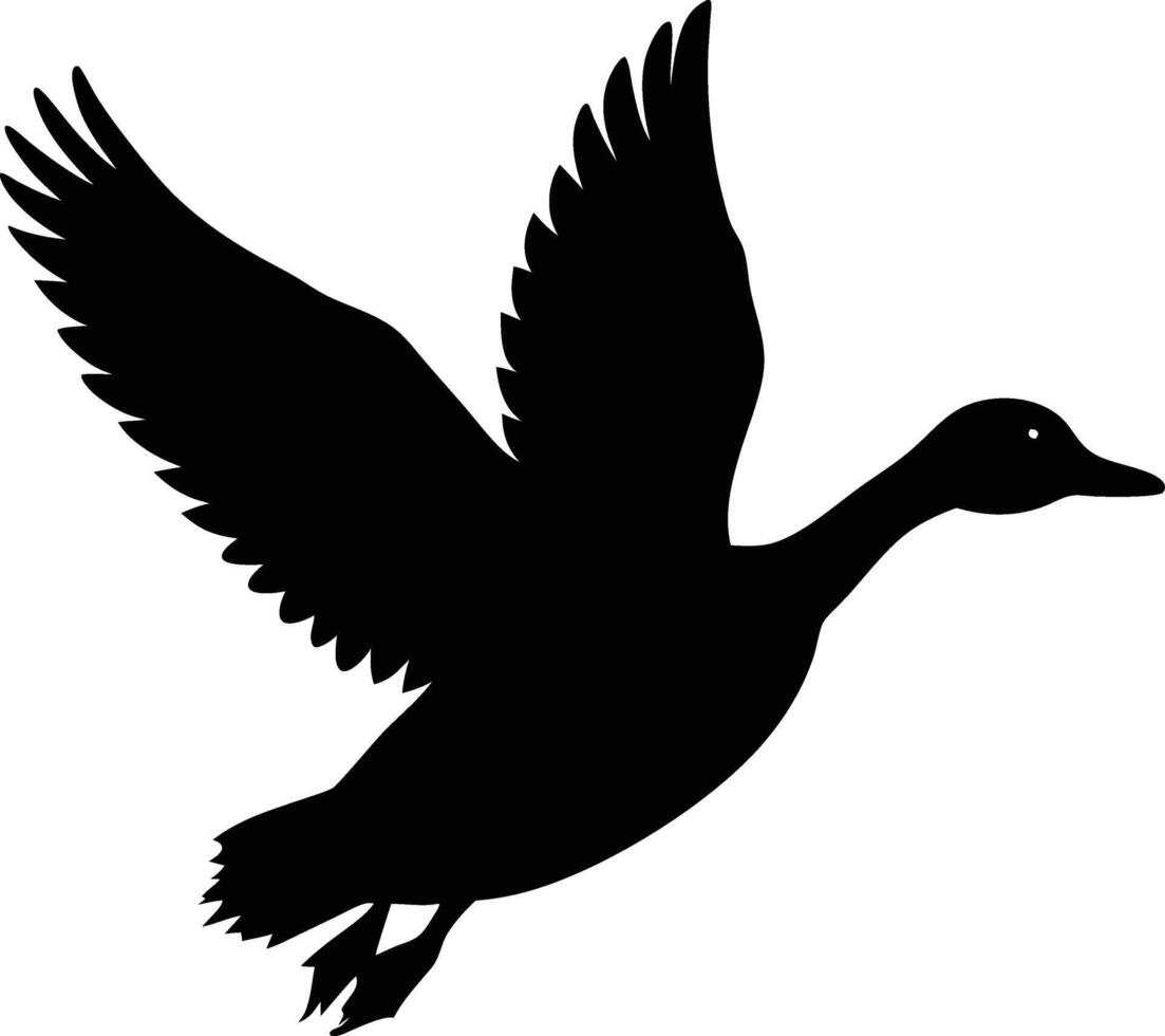 A flying duck black silhouette art design on white background vector