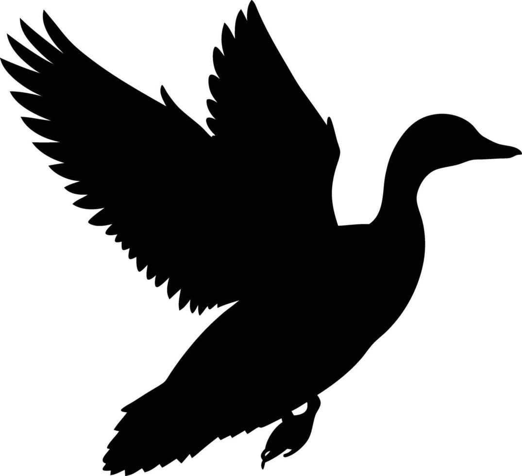 A flying duck black silhouette art design on white background vector