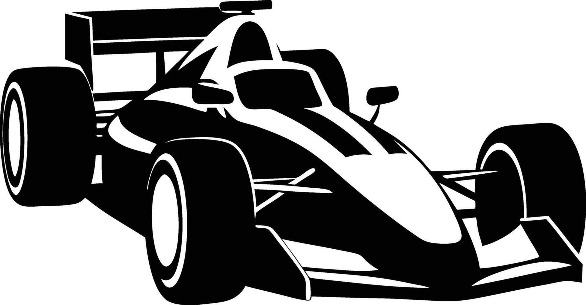 A black and white silhouette of a racing car vector