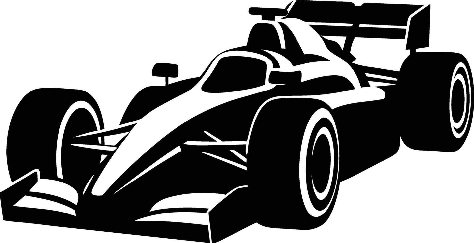 A black and white silhouette of a racing car vector