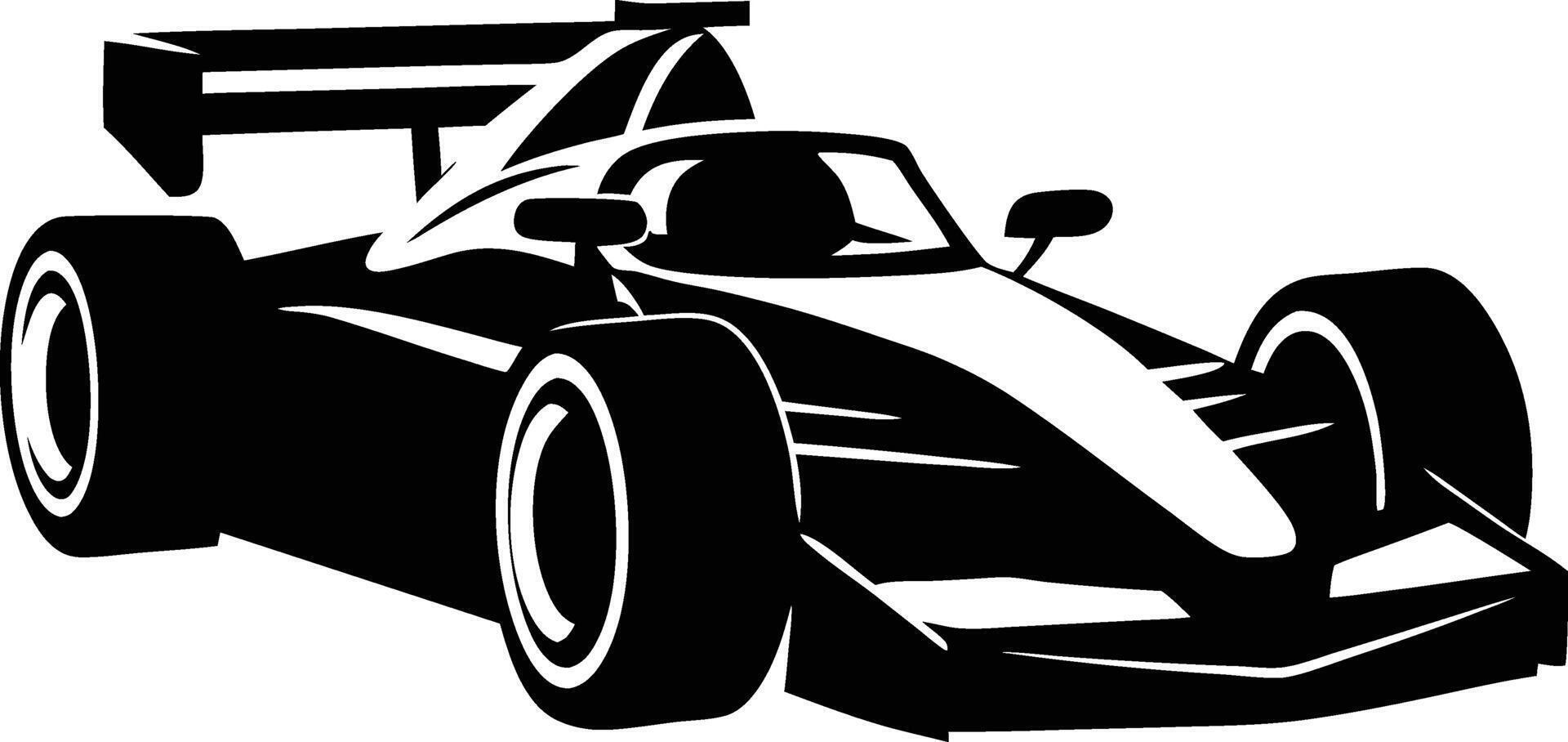 A black and white silhouette of a racing car vector