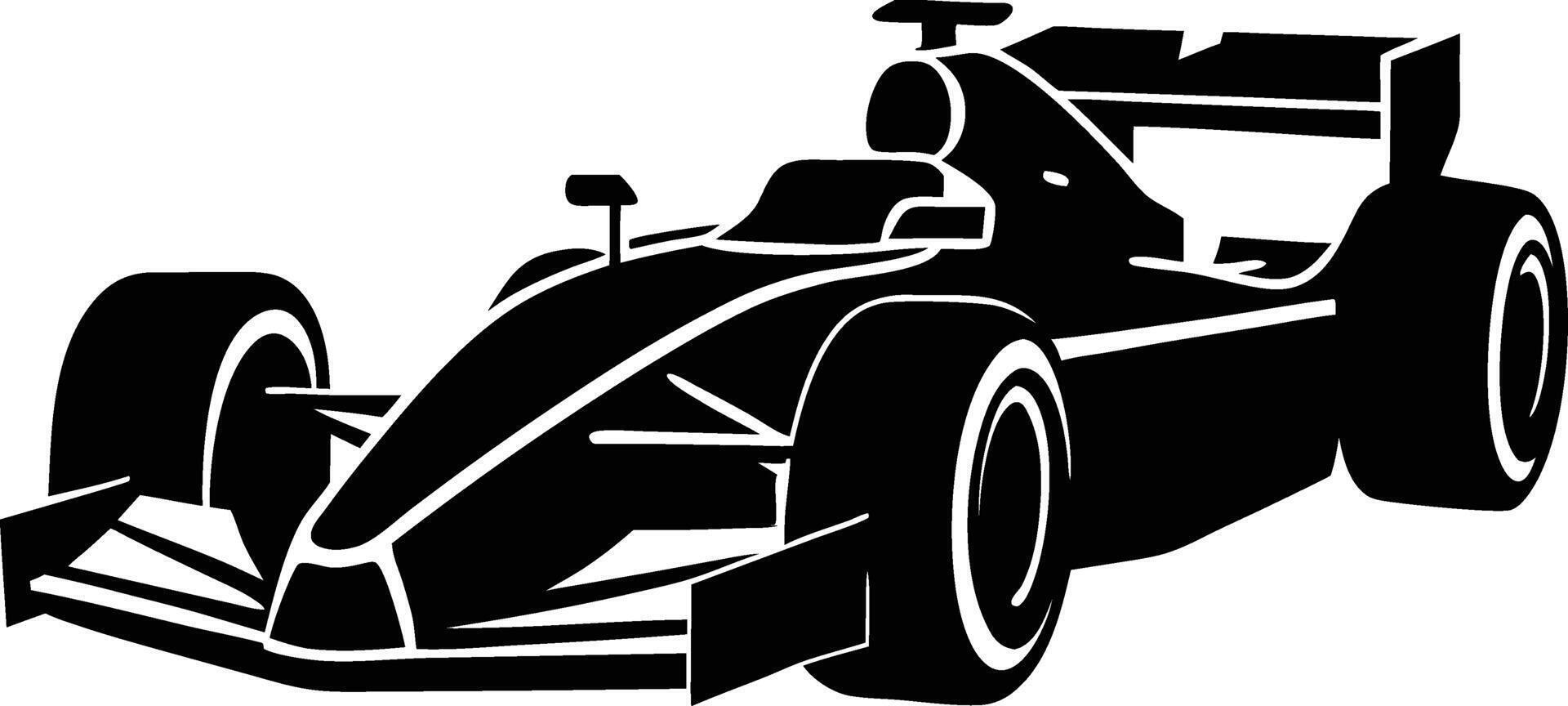A black and white silhouette of a racing car vector