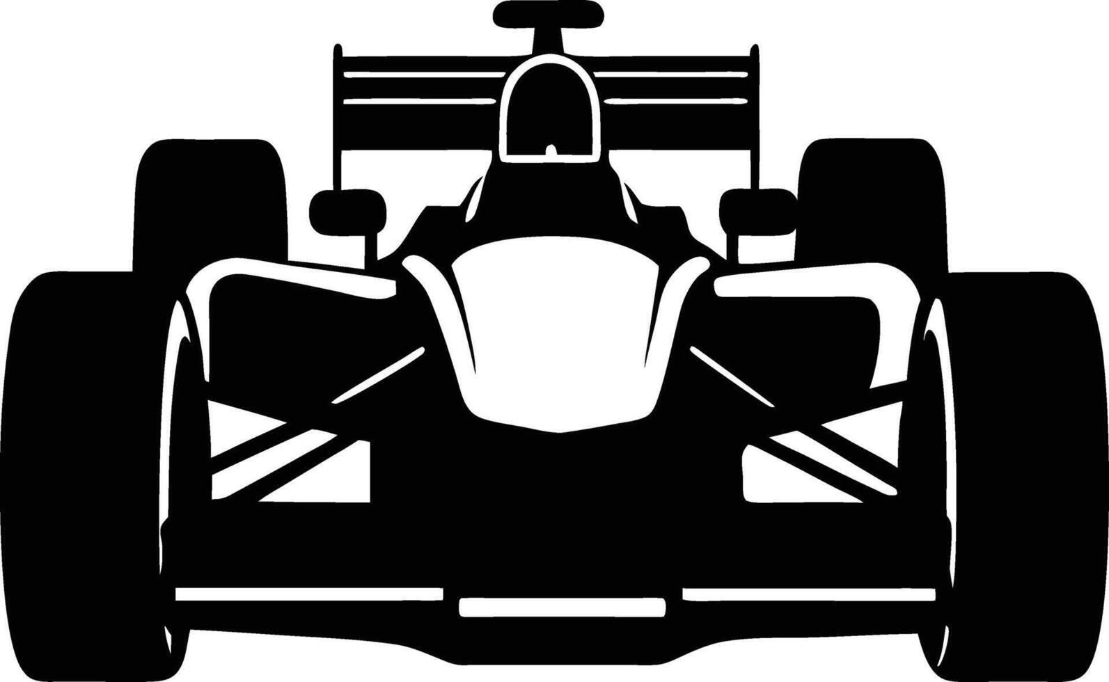 A black and white silhouette of a racing car vector